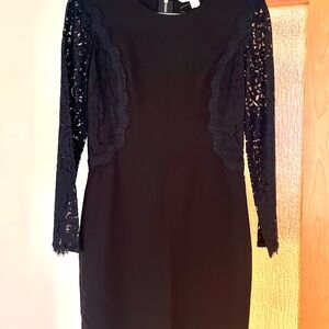 Diane Von Furstenberg Black Lace Long Sleeve Sheath Dress